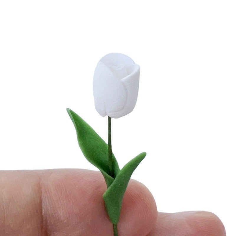 Wholesale 1:12 doll house accessories mini clay flower single flower flower arrangement  tulip rose leaves pure hand made